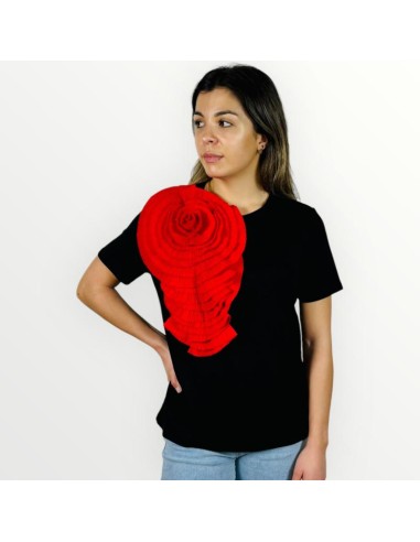 pliss camiseta flor plisada roja