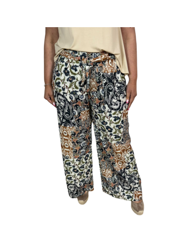 cleo pantalon estampado palazzo curvi con cinto