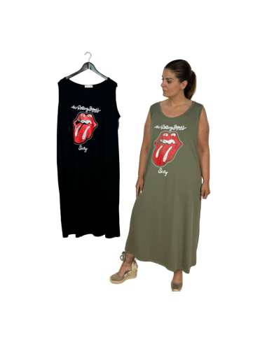 rolling curvi vestido algodon largo basic logo rolling stones