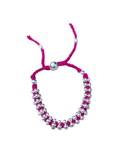 pulsera abalorios metalicos hilo fucsia