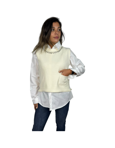 audrey conjunto camisa y chaleco punto