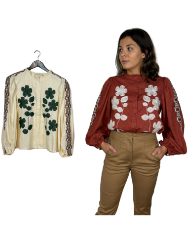 yoahn camisa bordada estampado flor