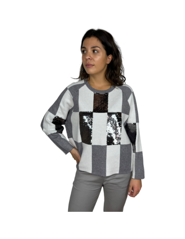 finela jersey punto cuadros lentejuelas