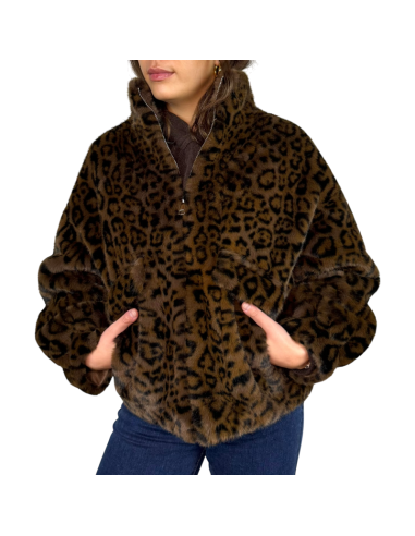 escar chaqueta corta pelo sintetico print leopardo