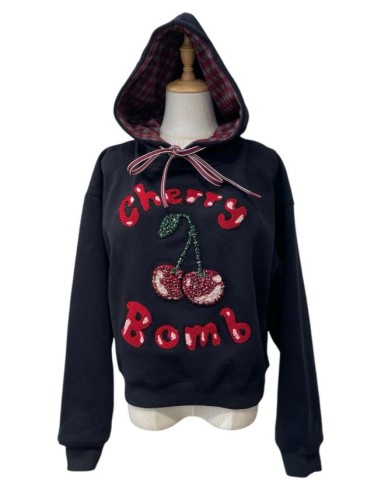 cherry sudadera cerezas relieve negro