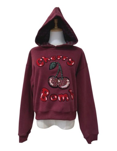 cherry sudadera cerezas relieve granate